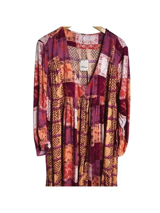 FREE PEOPLE Ibiza Getaway Patchwork Sunset Maxi Duster Kimono XS NWT Festival - Picture 8 of 13